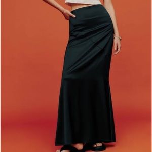 NWOT Rachel Zoe Black Satin Stretch Full Length Ankle Maxi Skirt 31” Long L